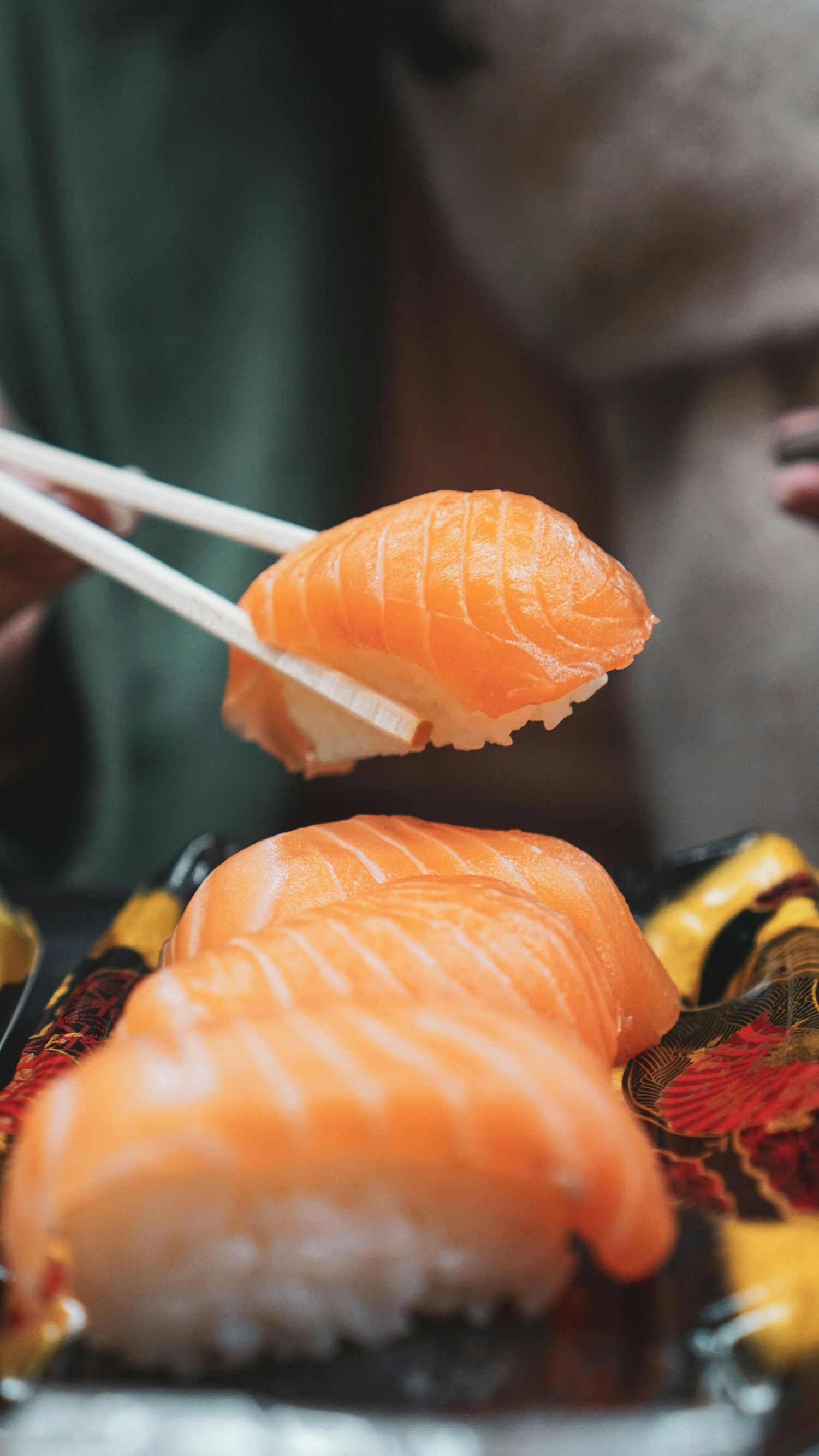 Salmon nigiri close up