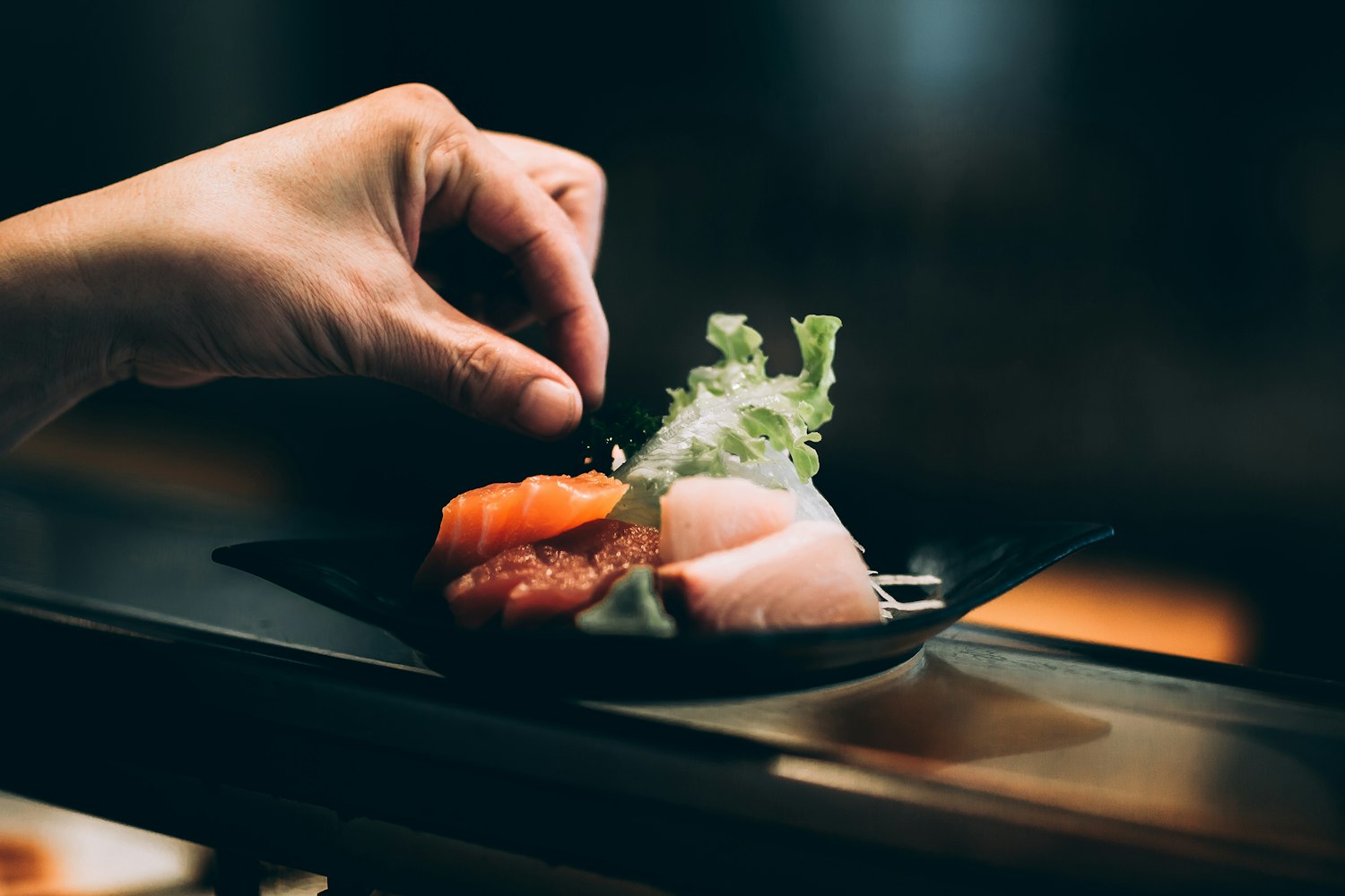A finished nigiri caught in soft light